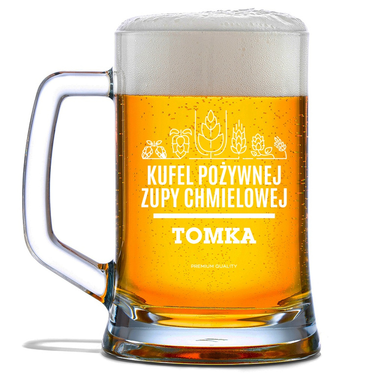 Szklany kufel do piwa z grawerem KUFEL POŻYWNEJ ZUPY CHMIELOWEJ + IMIĘ