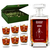 Zestaw do whisky z grawerem - Karafka + 6 szklanek w drewnianej skrzynce