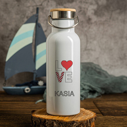 Butelka termiczna z korkiem bambusowym DLA NIEJ LOVE KASIA