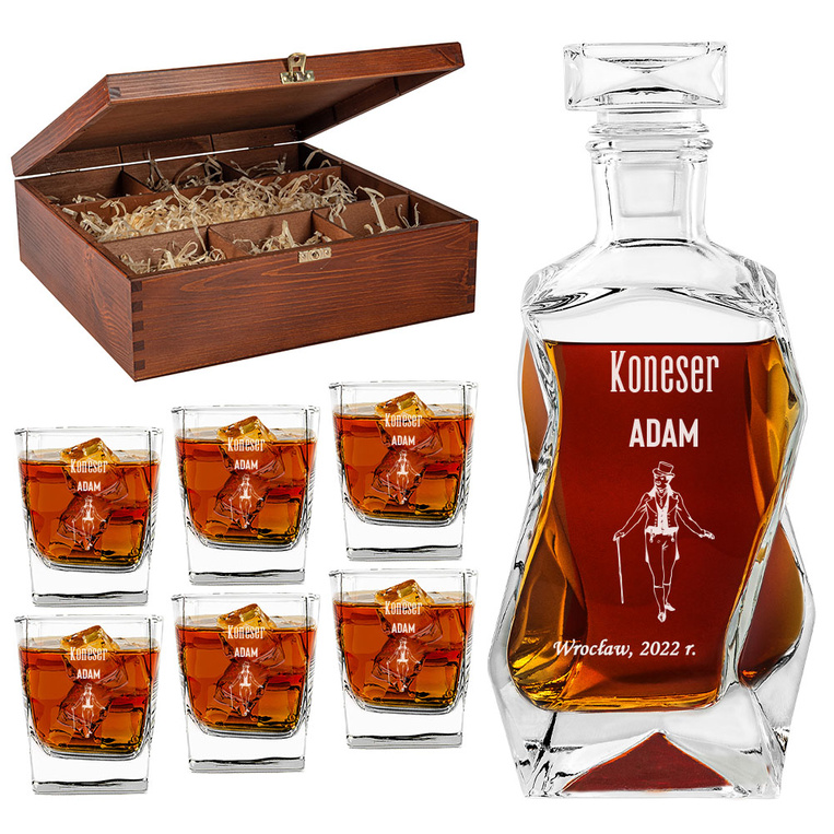 Zestaw 6 szklanek z karafką DLA KONESERA + IMIĘ twój grawer