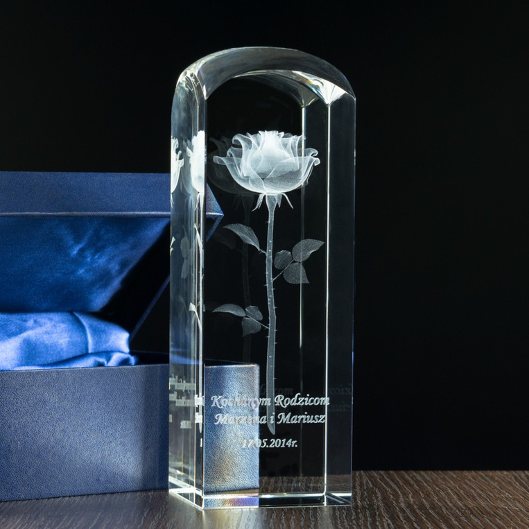 Ślubne Podziękowania Dla Rodziców - RÓŻA 3D Statuetka kryształowa