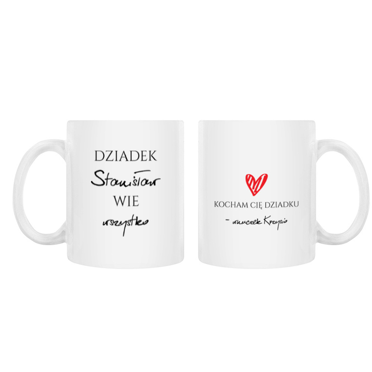 PERSONALIZOWANY kubek z nadrukiem DZIADEK WIE WSZYSTKO + IMIE