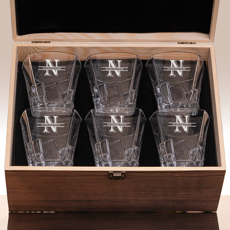Zestaw 6 Szklanek Lodowych z grawerem MONOGRAM I NAZWISKO w pudełku