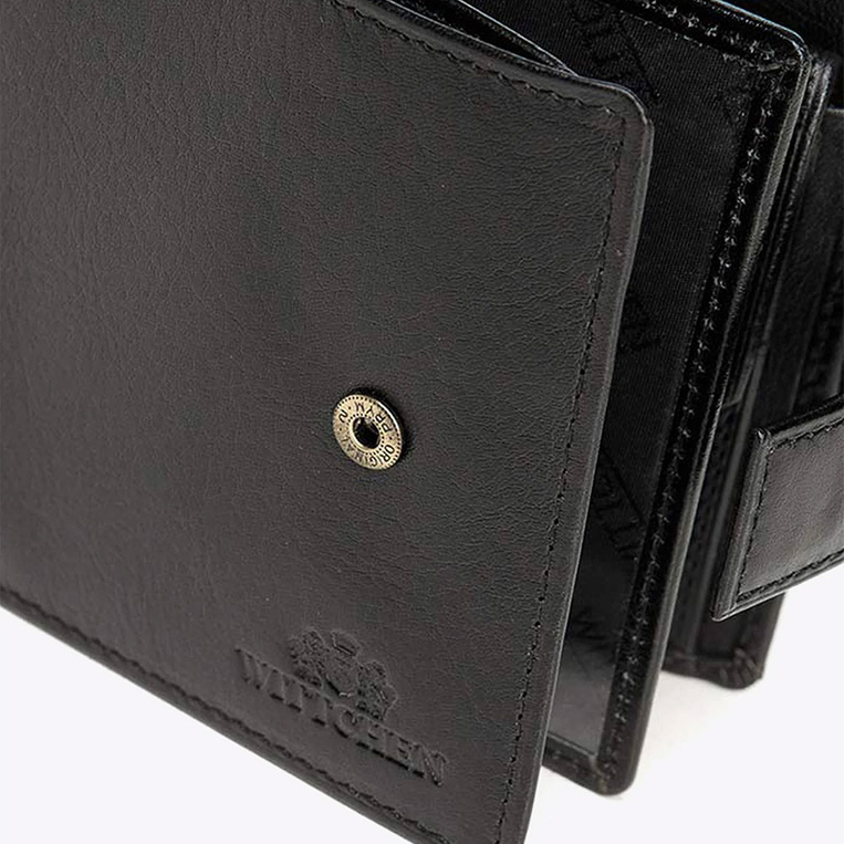 Duży skórzany portfel męski Wittchen INICJAŁY i zapięcie