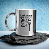 Kubek srebrny z nadrukiem na PREZENT DLA ELEKTRYKA