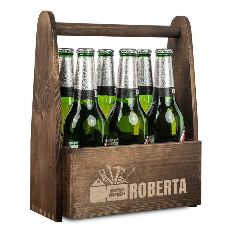 Nosidło drewniane na piwo z grawerem SKRZYNKA PODRĘCZNA + IMIĘ