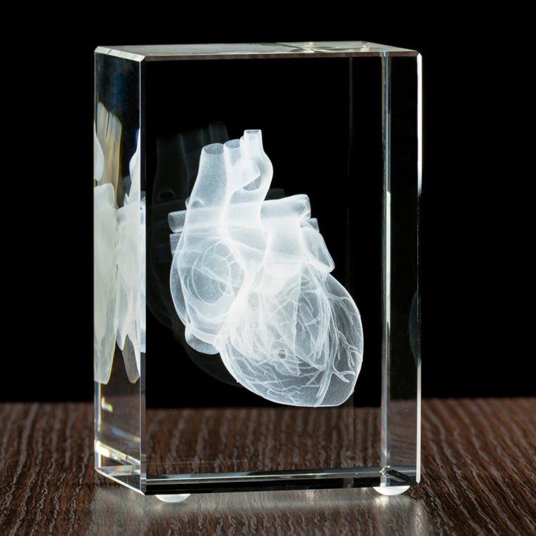 SERCE 3D - grawer w szkle STATUETKA MEDYCZNA PODZIĘKOWANIE