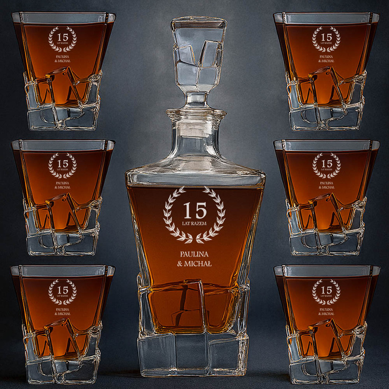 Zestaw PREMIUM do whisky i nalewek na 15 ROCZNICĘ ŚLUBU prezent z grawerem
