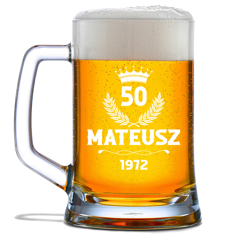 GRAWEROWANY KUFEL do piwa z okazji 50 URODZIN