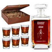 Karafka i 6 szklanek w drewnianej skrzynce z grawerem DLA KONESERA WHISKY