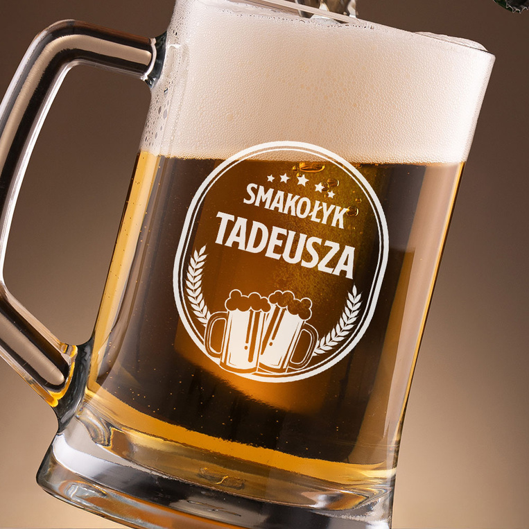 Grawerowany kufel do piwa SMAKOŁYK TADEUSZA na IMIENINY