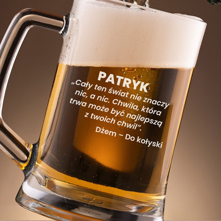 Kufel do piwa z grawerem słów z utworu DŻEM – prezent z przesłaniem