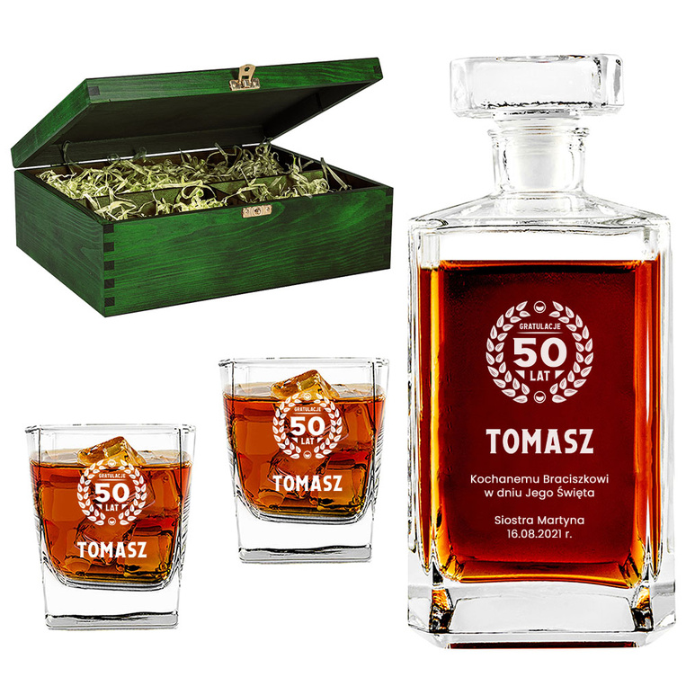 Zestaw do nalewek i whisky – PREZENT NA 50-TKĘ z grawerem