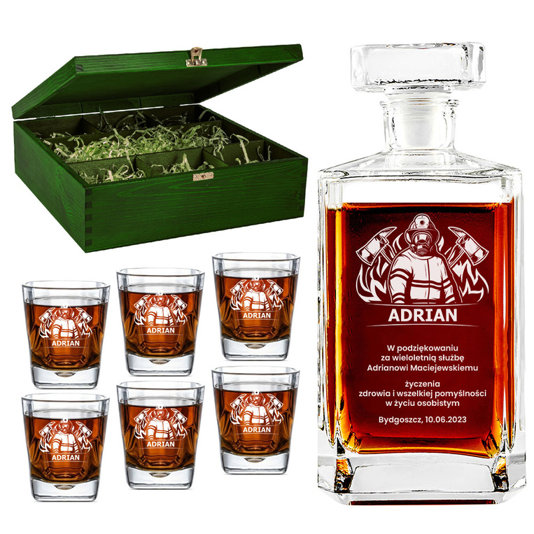Zestaw do nalewek i whisky - karafka + 6 szklanek | Prezent dla strażaka
