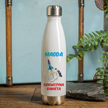 Butelka termiczna z TWOIM NADRUKIEM - DZIEWCZYNA RAKIETA + IMIĘ
