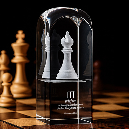Nagroda w konkursie szachowym - GONIEC grawer w szklanej statuetce