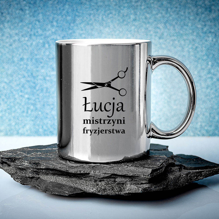 Dla fryzjerki - kubek z nadrukiem MISTRZYNI FRYZJERSTWA + IMIĘ