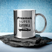 PERSONALIZOWANY kubek srebrny z nadrukiem SUPER KIEROWCA + IMIĘ