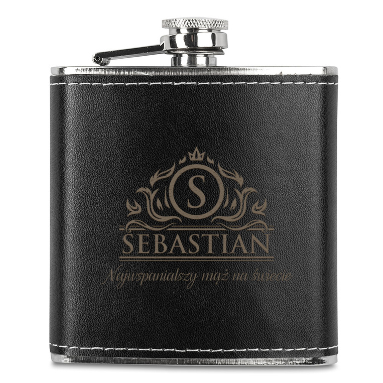 Grawerowana piersiówka w skórze DLA MĘŻA