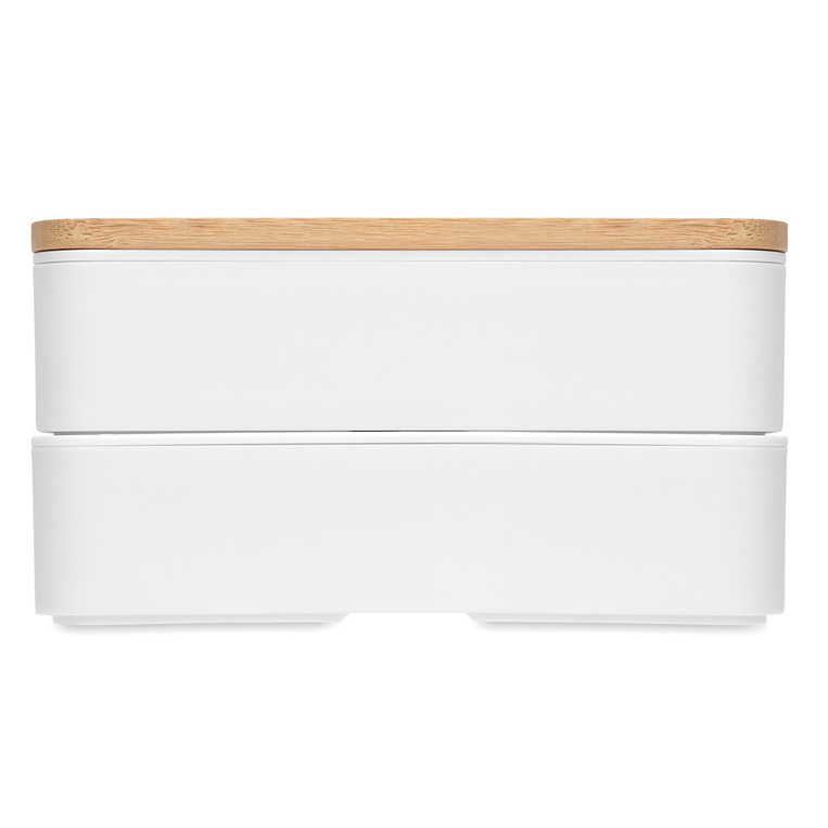 Lunch box biały z bambusową pokrywką GRAWEROWANY MONOGRAM
