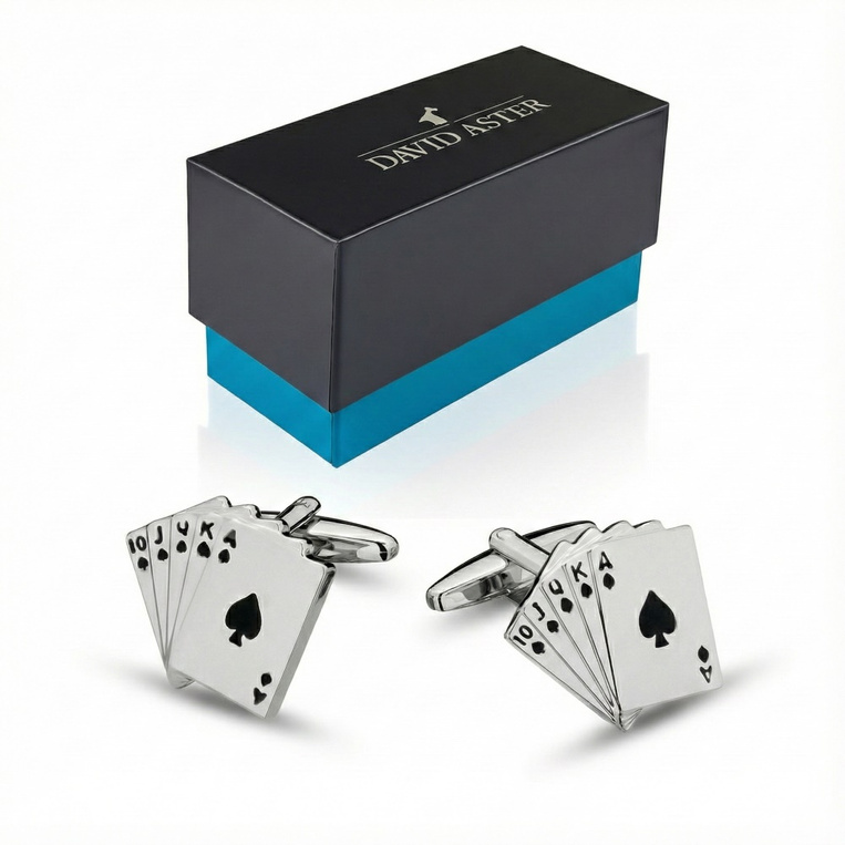 Spinki do mankietów karty do gry – stal szlachetna, eleganckie etui