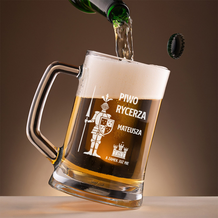 Kufel z grawerem PIWO DLA RYCERZA + IMIĘ prezent DLA CHŁOPAKA