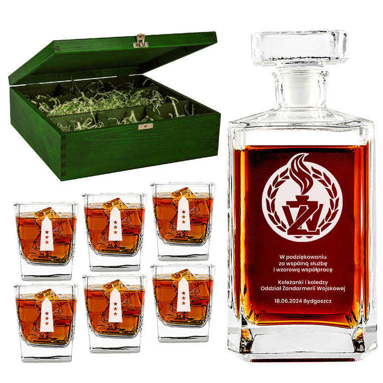 Karafka + 6 szklanek w skrzynce NA EMERYTURĘ - PREZENT DLA ŻANDARMERII WOJSKOWEJ