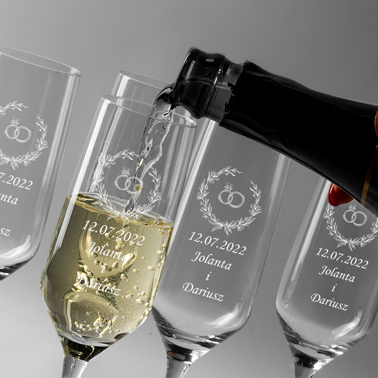 PREZENT NA ŚLUB ROCZNICĘ 6 kieliszków do szampana GRAWEROWANE
