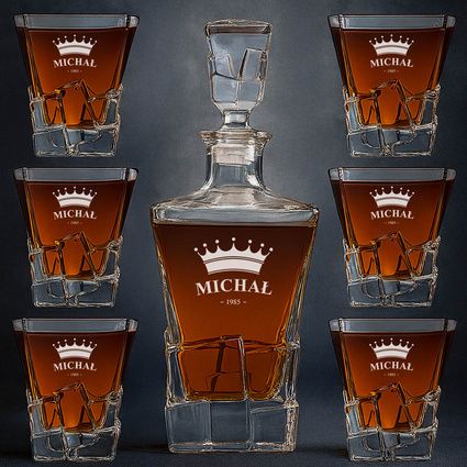 Zestaw Premium do whisky NA URODZINY z grawerem korony, imienia i rocznika