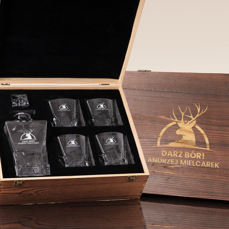 Personalizowany Zestaw do whisky DLA LEŚNIKA MYŚLIWEGO z grawerem „Darz Bór”