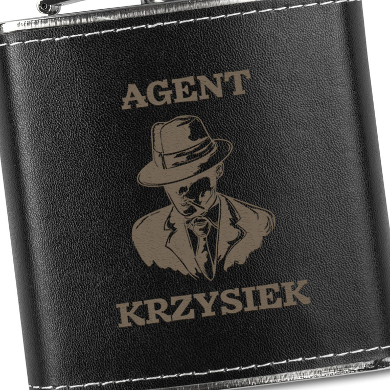 Piersiówka w skórze z grawerem AGENT + IMIĘ
