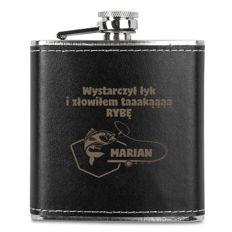 Piersiówka w skórze z personalizowanym grawerem DLA WĘDKARZA