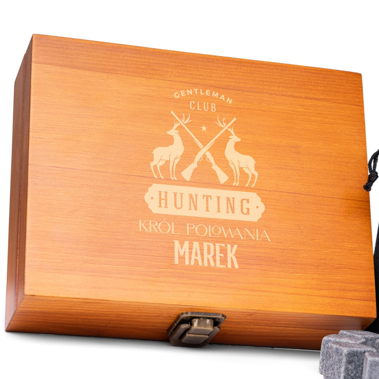 Kamienie do whisky dla myśliwego z grawerem KRÓL POLOWANIA + imię