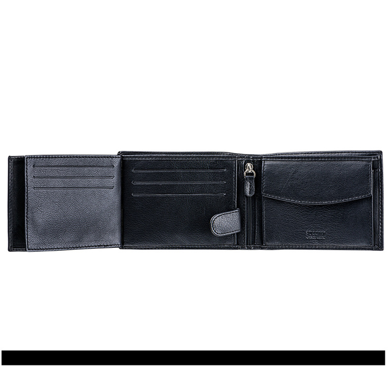 Skórzany Portfel czarny ETNA PUCCINI tłoczone INICJAŁY prezent z klasą