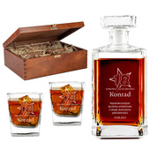 ZESTAW DO WHISKY karafka i 2 szklanki NA 18 URODZINY drewniane etui