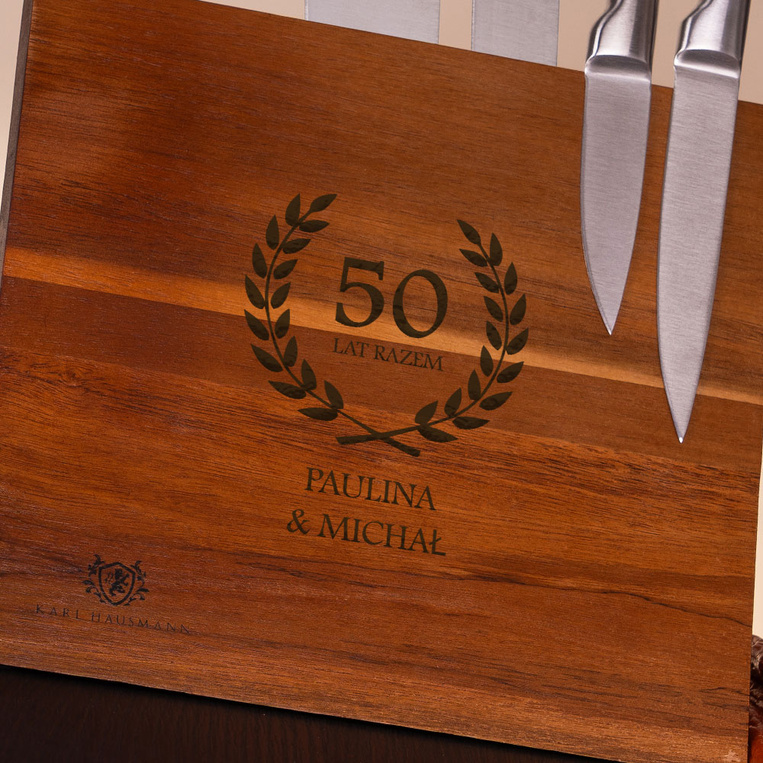 5 noży z grawerowanym blokiem magnetycznym– prezent na 50. ROCZNICĘ ŚLUBU