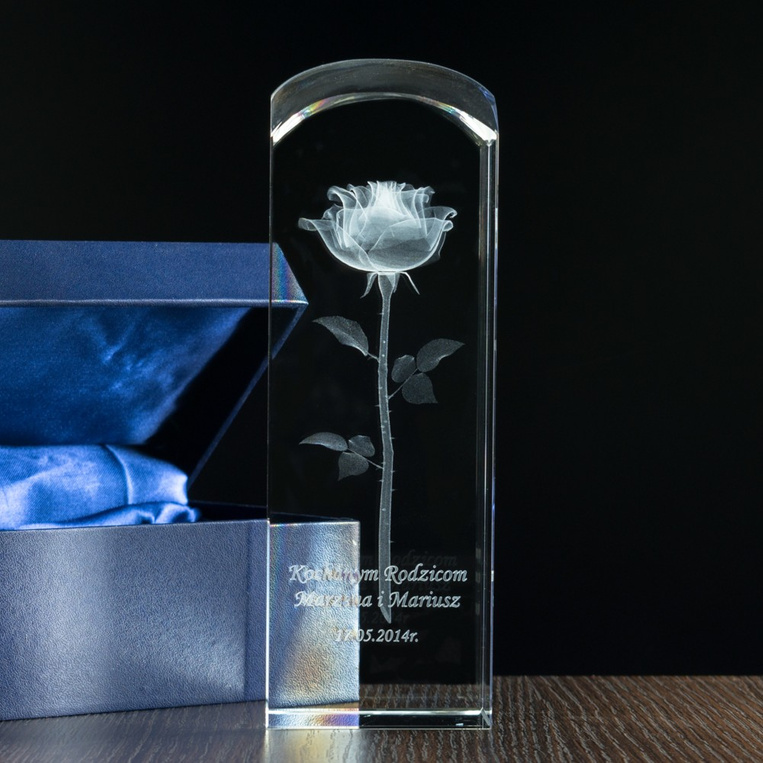 Ślubne Podziękowania Dla Rodziców - RÓŻA 3D Statuetka kryształowa