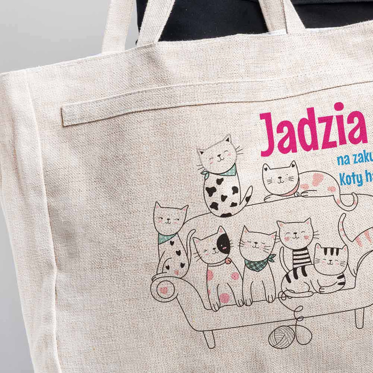 Torba na zakupy bezowa z nadrukiem - koty harcują