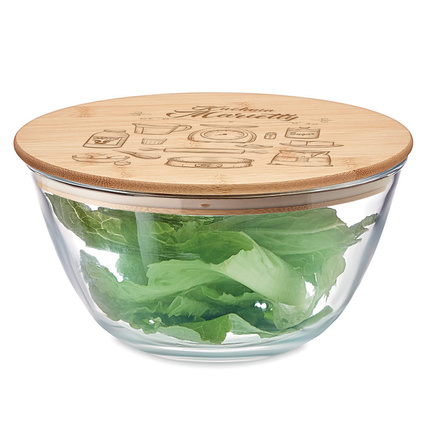 Szklana salaterka z bambusowym wieczkiem - czysta