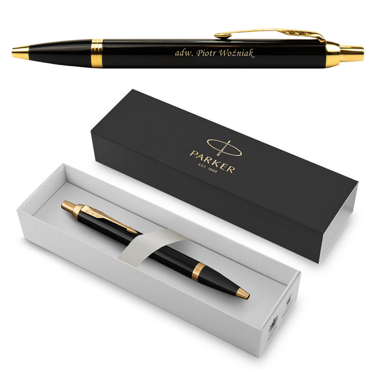 Długopis IM czarny PARKER ze złoceniami PREZENT DLA ADWOKATA PRAWNIKA