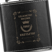 Piersiówka w skórze z grawerem SZLACHETNY ROCZNIK + IMIĘ