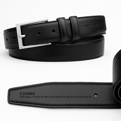 Czarny pasek męski Puccini M 115 cm z personalizacją – prezent dla faceta