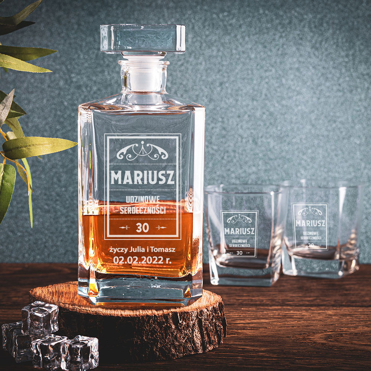 GRAWEROWANY Zestaw do whisky URODZINOWE SERDECZNOŚCI + IMIĘ na prezent na 30 URODZINY