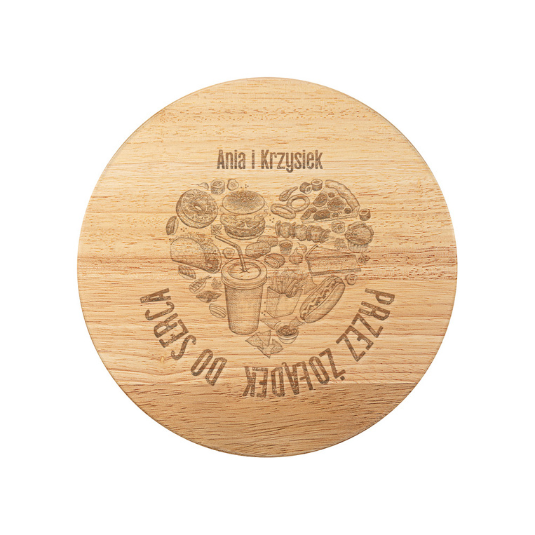 Deska do serów grawerowana na prezent DLA PARY - PRZEZ ŻOŁĄDEK DO SERCA