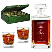 Zestaw do whisky z grawerem w drewnianej skrzynce - PREZENT DLA KONESERA WHISKY