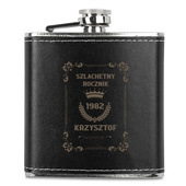 Piersiówka w skórze z grawerem SZLACHETNY ROCZNIK + IMIĘ