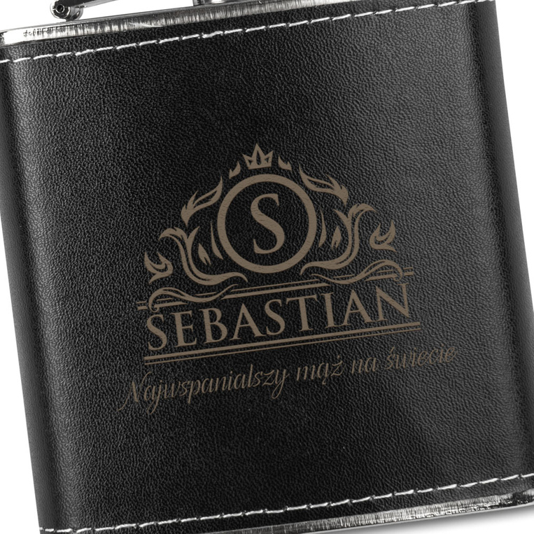 Grawerowana piersiówka w skórze DLA MĘŻA