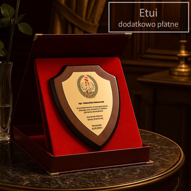 Dyplom tarcza dla żołnierza Straży Granicznej. Podziękowania Gratulacje
