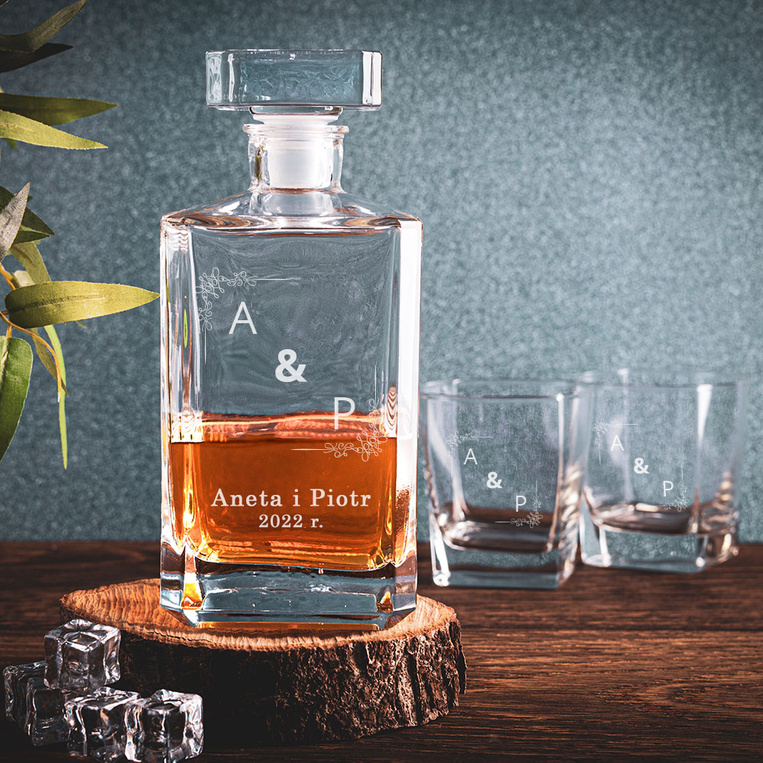 PERSONALIZOWANA karafka i 6 szklanek do whisky DLA PARY na ŚLUB