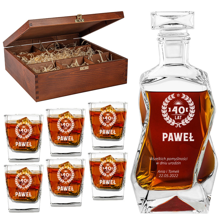 Karafka łamana z zestawem szklanek na 40 URODZINY